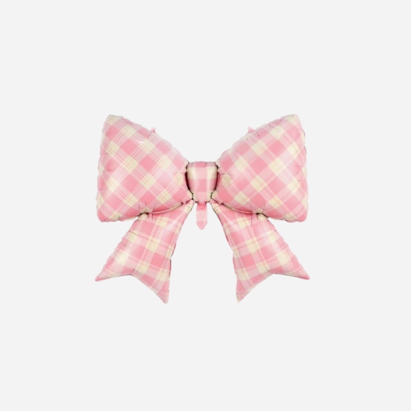 Gingham roze strik folieballon