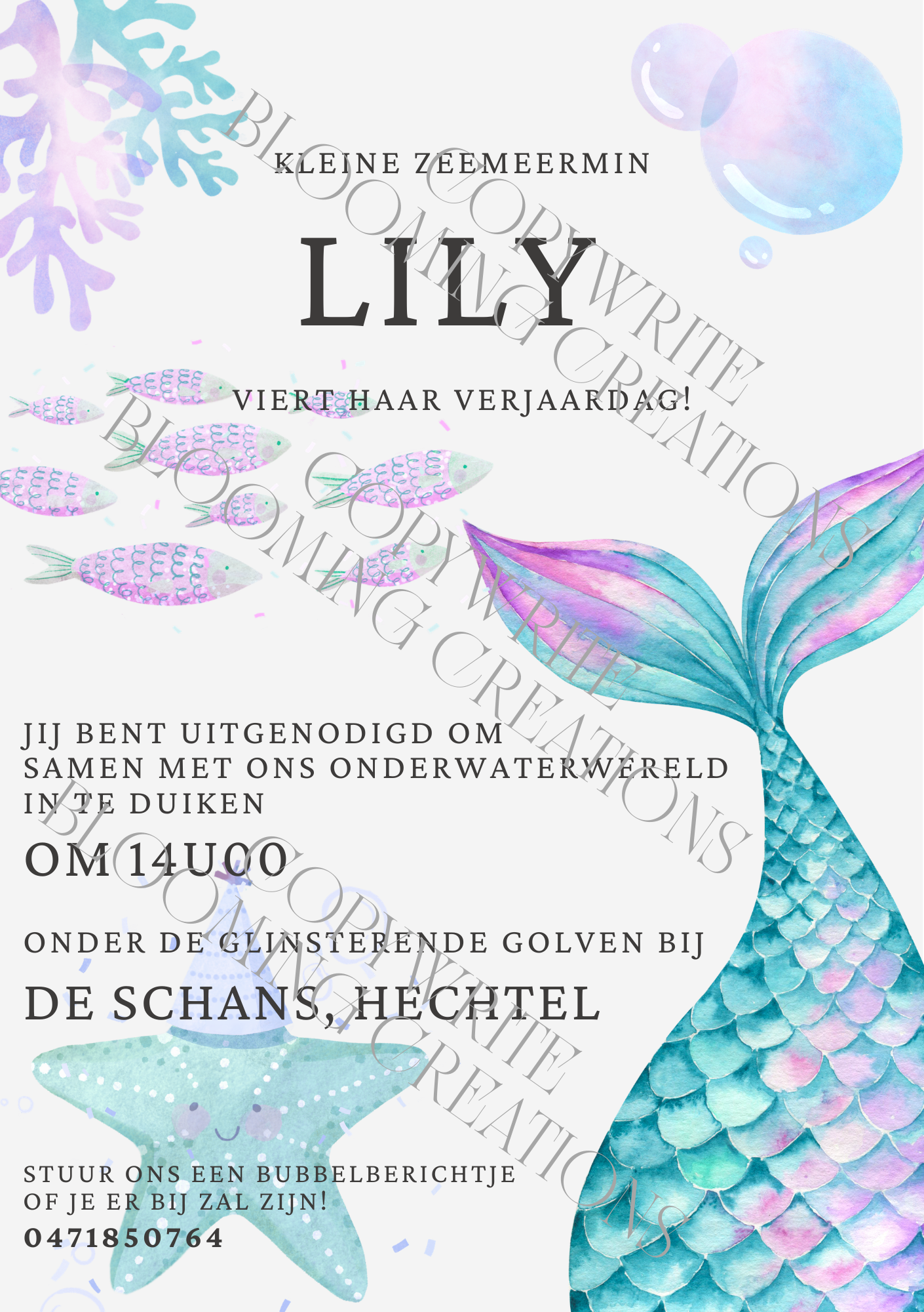 Uitnodiging template zeemeermin